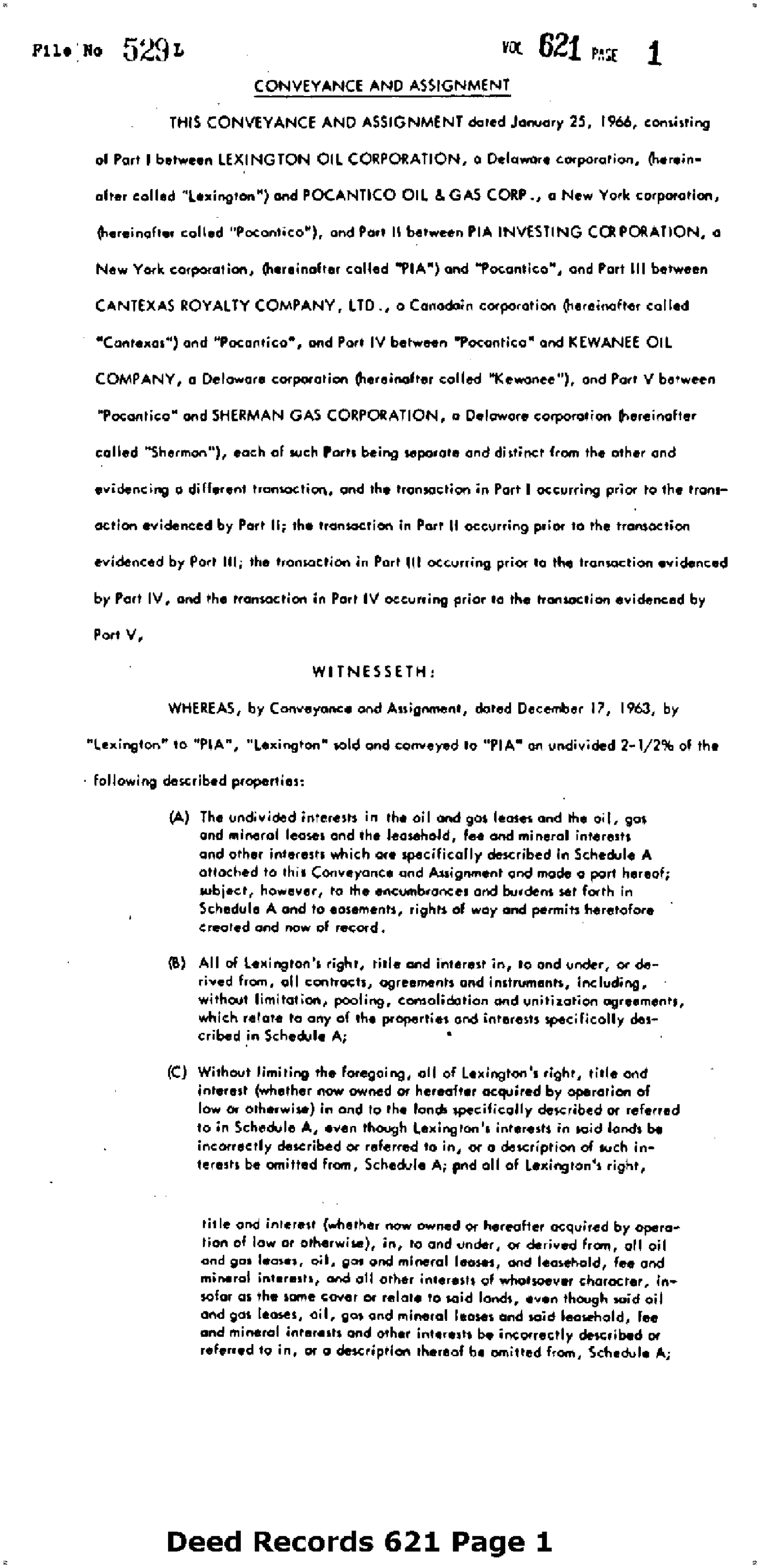 Texas Royalty Corp - Recorded Conveyance (Vol. 621, Page 1)